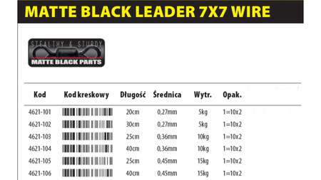 PRZYPON SPININGOWY SPRO MATTE BLACK LEADER 7X7W 33LB 40CM