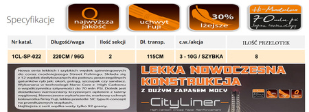 Wędka Robinson CityLiner Perch Spin, 2,20m, 3-10g