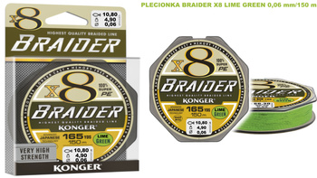 PLECIONKA BRAIDER X8 LIME GREEN 0,06 m 150 m KONGER