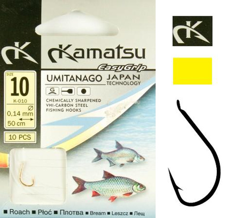 Haczyki Kamatsu rozm. 6 z przyponem 0.16mm Umitango Złote K-010