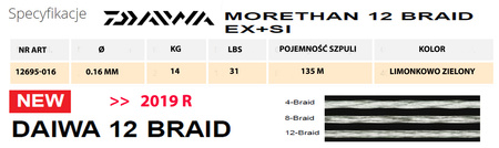 PLECIONKA MORETAN 12BEX  0,16 mm  dł 135 M LIME GREEN