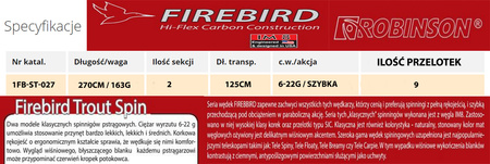 Wędka Robinson Firebird Trout Spin 2.70m 6-22g