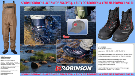 Spodnie oddychajace z neop. skarpetą, r. XL + Buty do brodzenia, r. 44/45