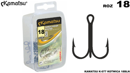Kotwice Kamatsu rozm 18 Treble Hook Round K-077 Czarny Nikiel